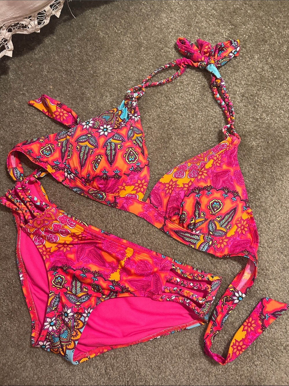a.n.a Bright Pink and Orange Paisley Bikini Bottom